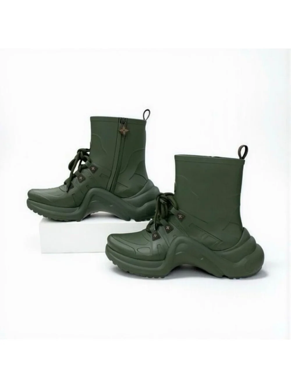 Louis Vuitton Arclight Line Monogram Boots Short Shoes Rubber Khaki - Picture 3 of 9